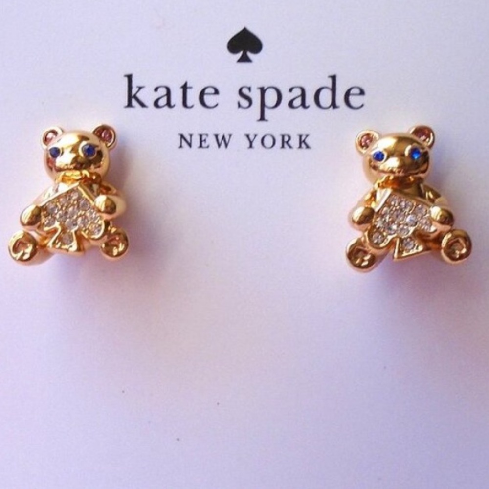 New Kate Spade Oh What Fun Spade Teddy Bear Studs - Picture 11 of 14